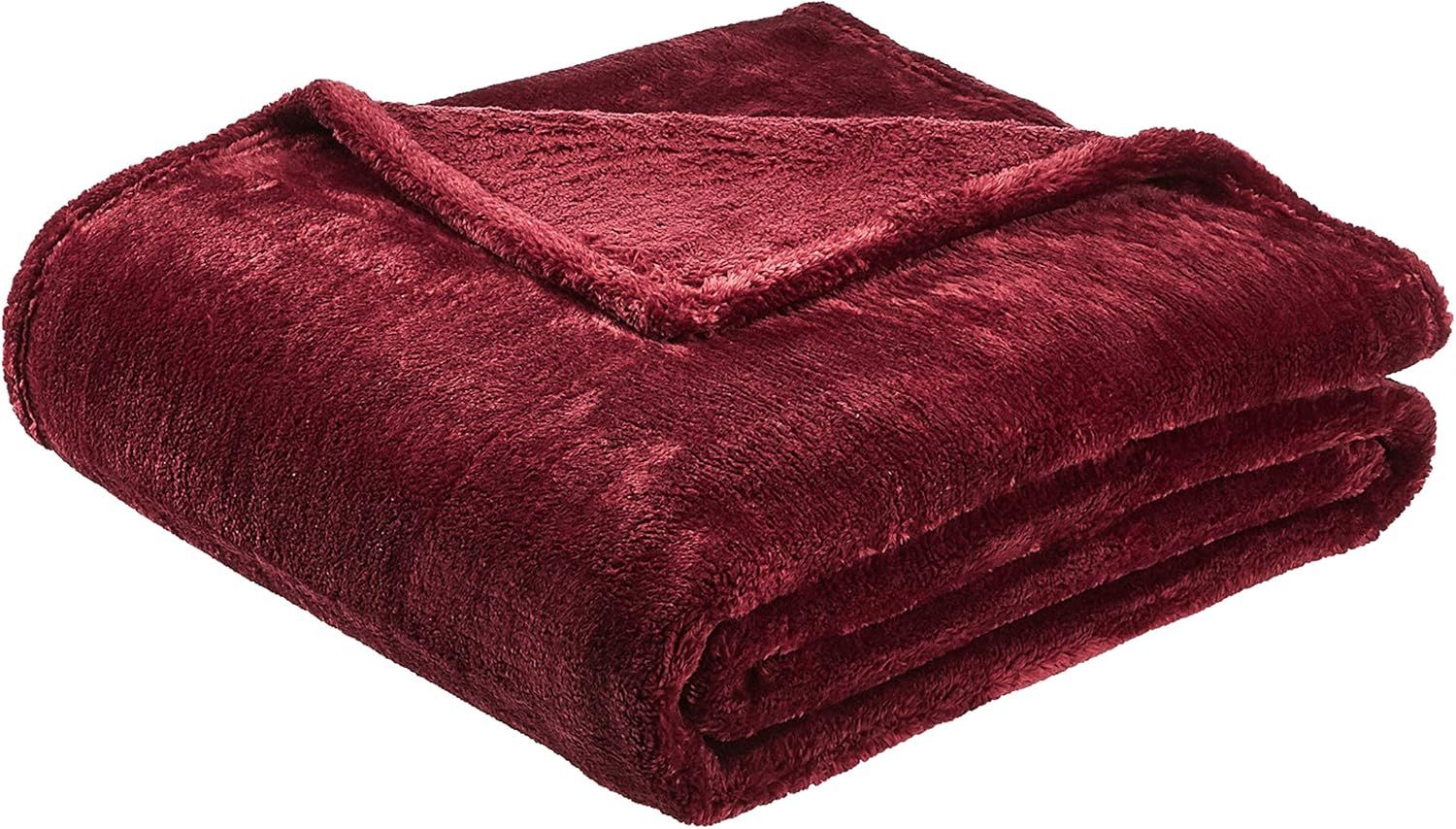 Amazon Basics Soft and Cozy, Plush Blanket - 63''x 87", Bordeaux | Amazon (US)