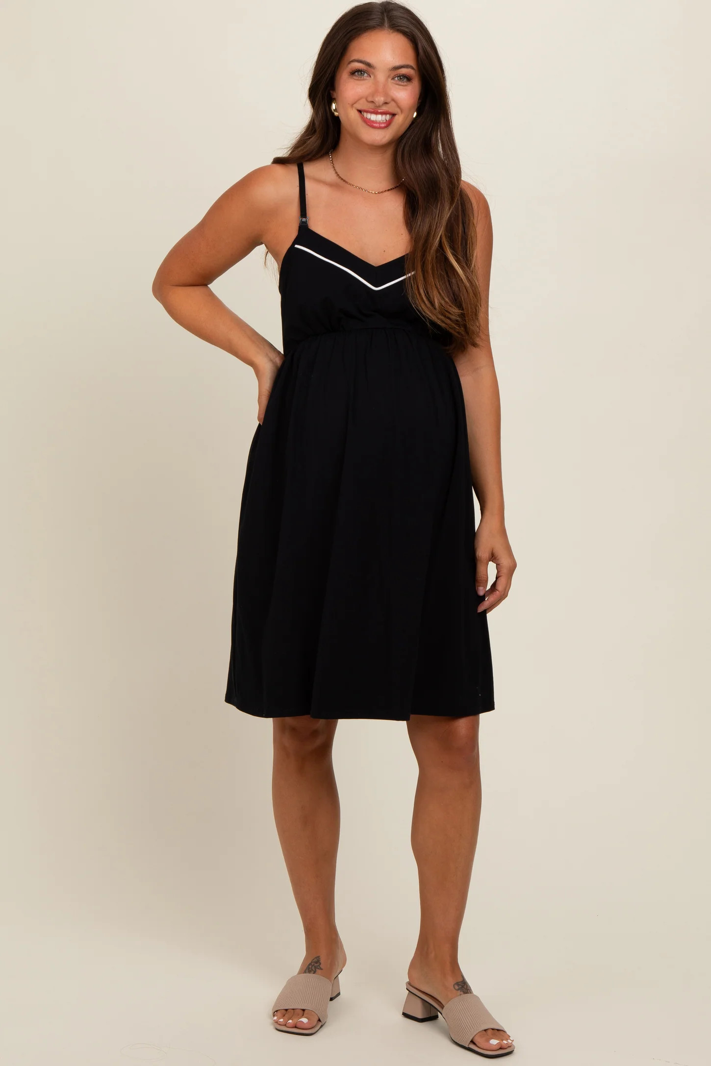 Black Drop Front Maternity Nursing Dress | PinkBlush Maternity