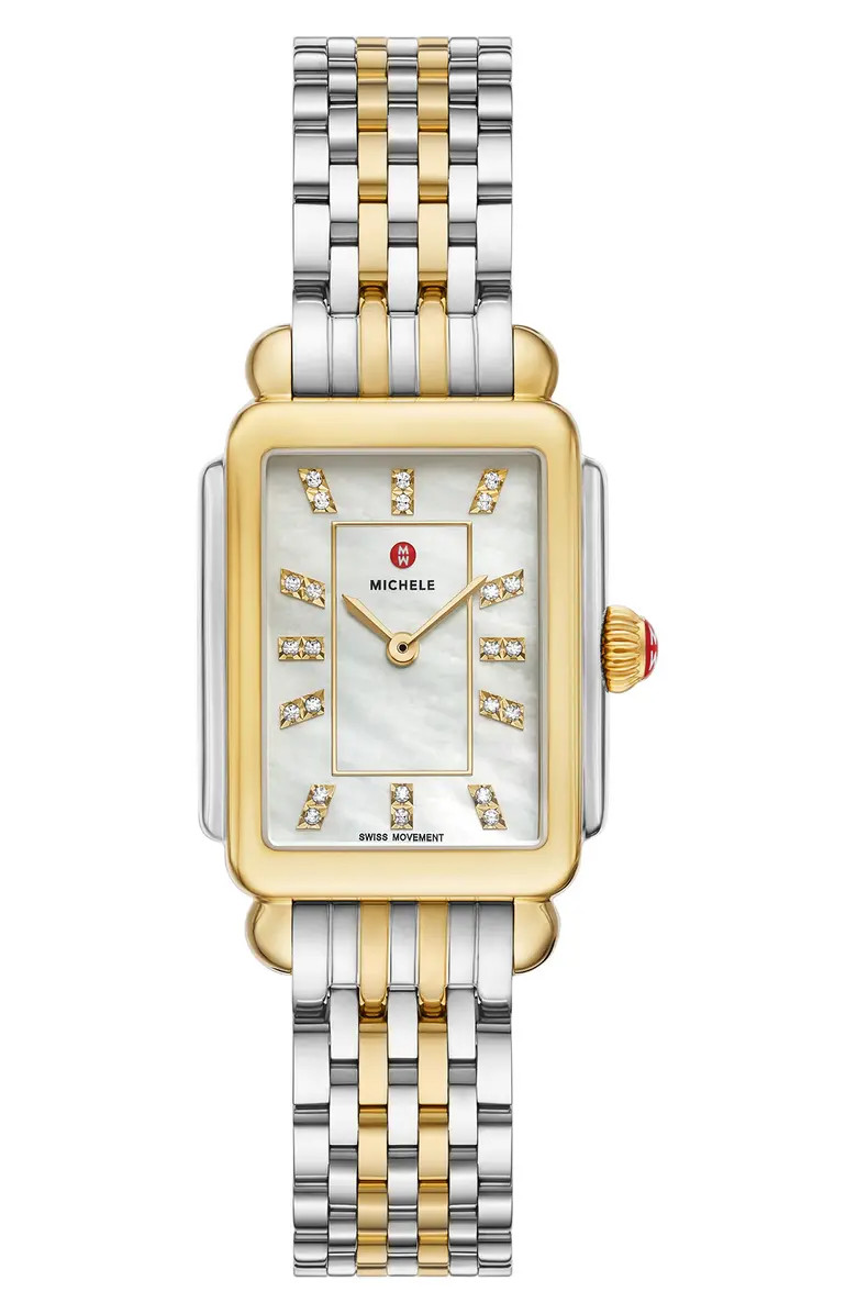 Deco Courbe Diamond & 18K Gold Plate Bracelet Watch, 26mm x 32mm | Nordstrom