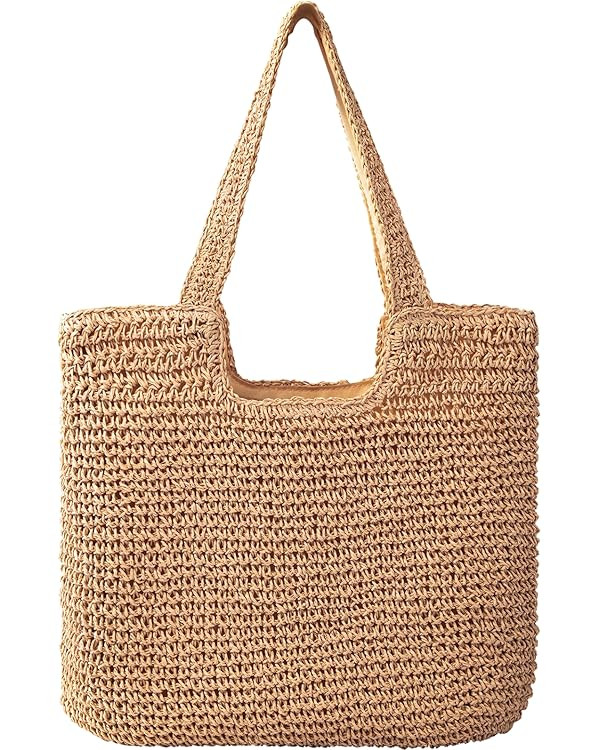 Pleneal Straw Beach Bags for Women - Women Beach Handmade Woven Tote Bag, Summer Mesh Hollow Shou... | Amazon (US)
