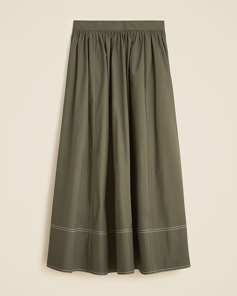 Contrast-stitch midi skirt in cotton poplin | J. Crew US
