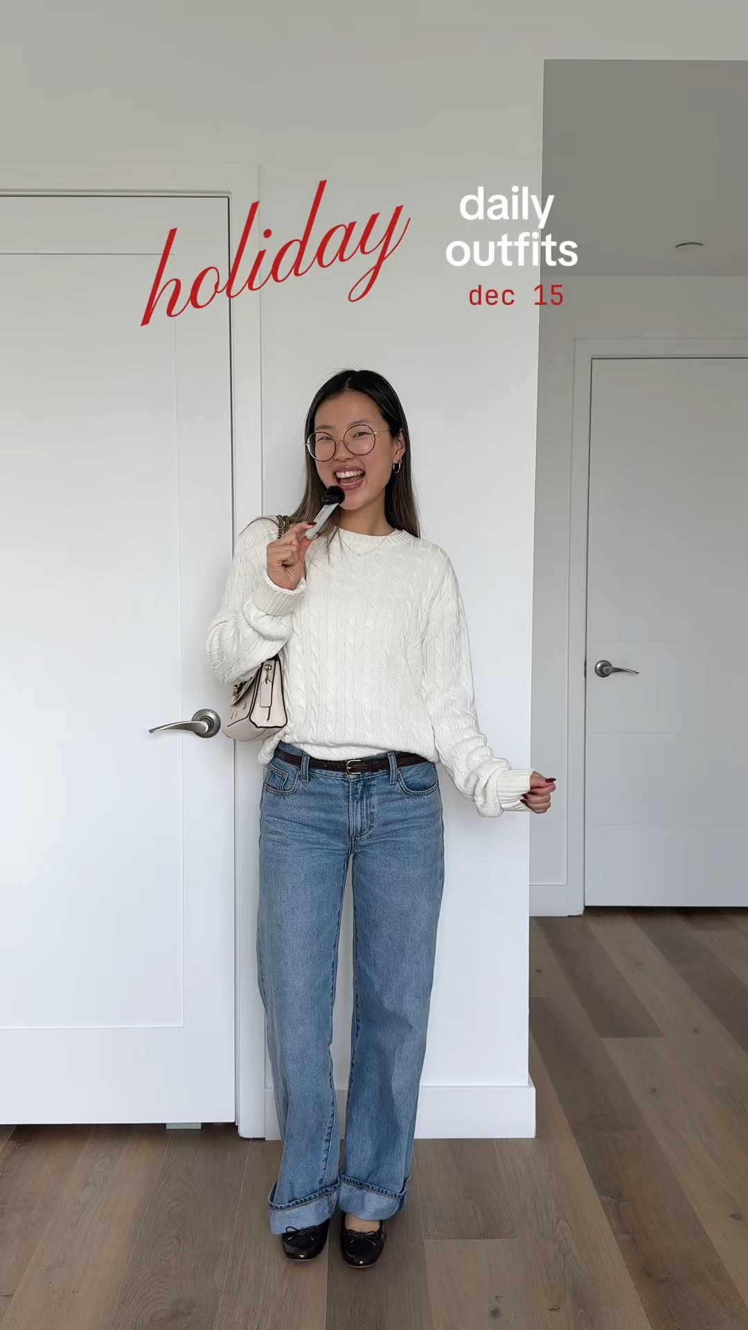 another cozy outfit! reminds me of the holiday ;) 

winter outfit, white cable knit sweater, styling sweater outfit, mid rise jeans, sweater and jeans outfit, aritzia jeans, denim forum jeans, ballet flats, ballet flats outfit, coach bag 

#LTKPetite #LTKgrwm #LTKootd