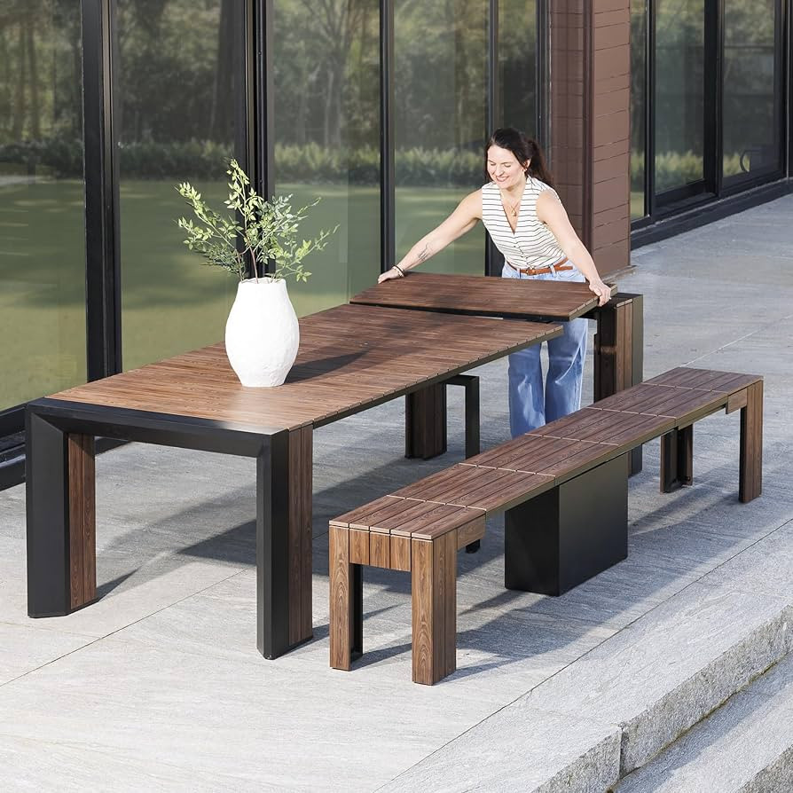 Transformer Table Outdoor Patio Furniture Set for 2 to 12, Expandable Dining Table & Bench for Mo... | Amazon (US)