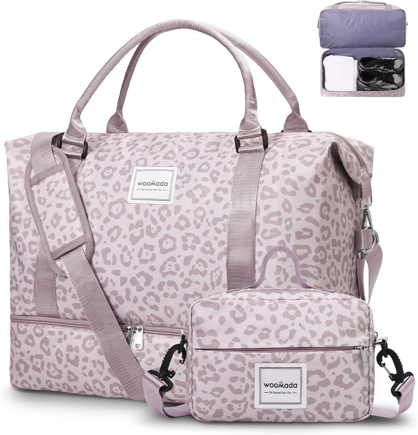 WOOMADA Weekender Overnight Bag for Women, Shoulder Travel Duffel with Shoes Compartment,Gym Bag with Toiletry Bag | Amazon (US)