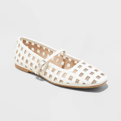 Women's Lorelei Woven Mary Jane Flats with Memory Foam Insole - Wild Fable™ White 11: Buckle Closure, Textured Outsole | Target