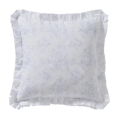 My Texas House 18" x 18" White/Blue Floral Toile Pleated Decorative Pillow | Walmart (US)