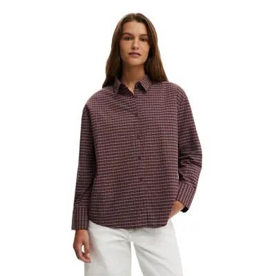 Cotton On Women's Sloane Oversized Shirt in Pale Blue Check at Nordstrom, Size 12 | Nordstrom