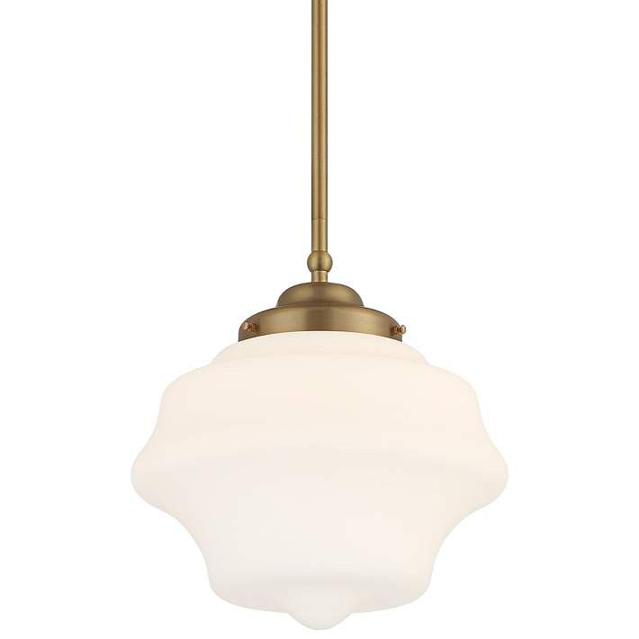 Tyce 11" Wide Soft Gold Schoolhouse Opal Glass Mini Pendant - #505Y0 | Lamps Plus | Lamps Plus