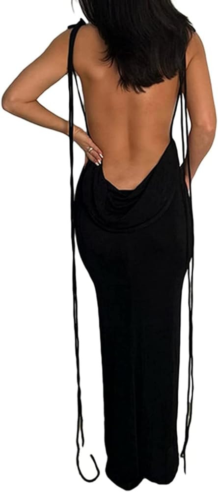 JUMISEE Women Sexy Backless Draped Maxi Dress Elegant Sleeveless Spaghetti Strap Evening Dress Lo... | Amazon (US)