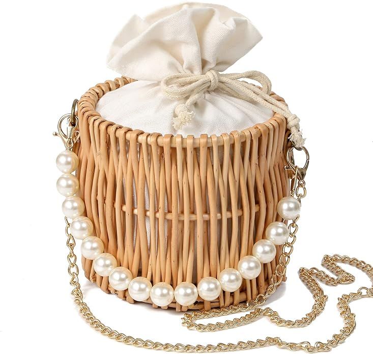 summer beach rattan straw bag for women basket wicker circle cross body handwoven purse clutch va... | Amazon (US)