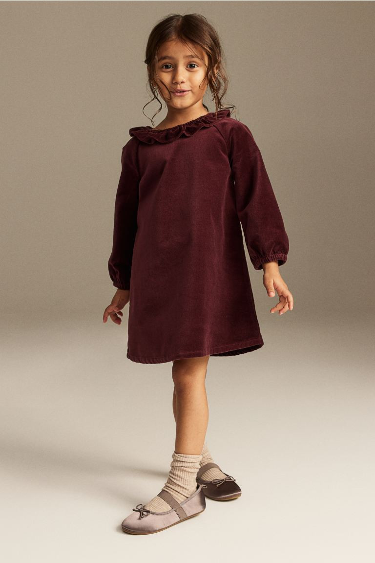 Cotton Velvet Dress - Dark red - Kids | H&M US | H&M (US + CA)
