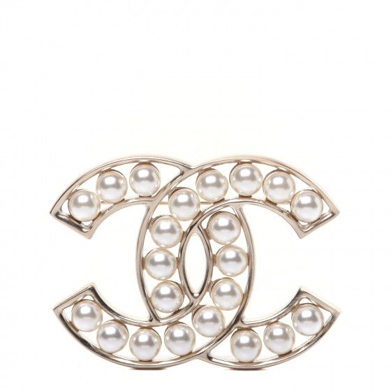 CHANEL Pearl Crystal CC Brooch Light Gold | Fashionphile