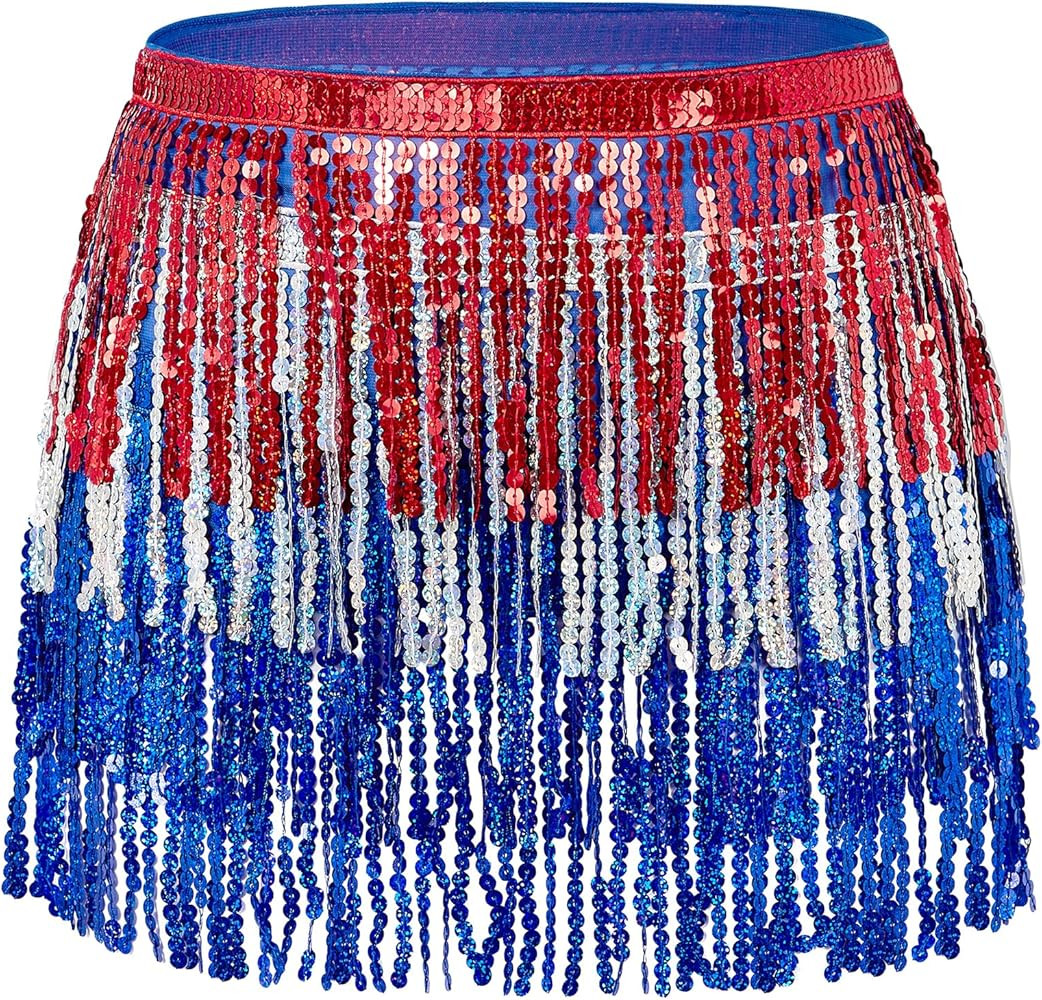 Zando Women's Belly Dance Hip Scarf Skirt Sparkly Tassel Disco Outfits Sequin Wrap Rave Costumes ... | Amazon (US)