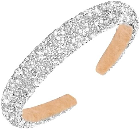 Rhinestone Padded Crystal Headband - Women's Glitter Bling Pearls Jeweled Hair Accessory For Prom... | Amazon (US)