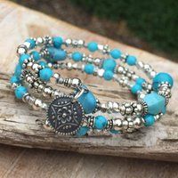 Boho Silver Turquoise Bracelet, Turquoise Gemstones, Memory Wire Beaded Bracelet, Stacking Bracelet, | Etsy (US)