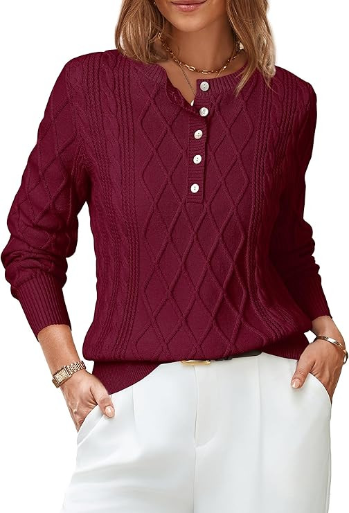 Arach&Cloz Womens Comfy Cotton Blend Cable Knit Casual Sweaters 2025 | Amazon (US)