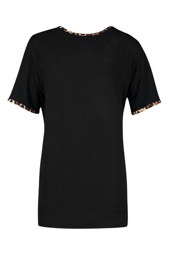 Leopard Print Contrast Trim T-Shirt Dress | Boohoo.com (US & CA)