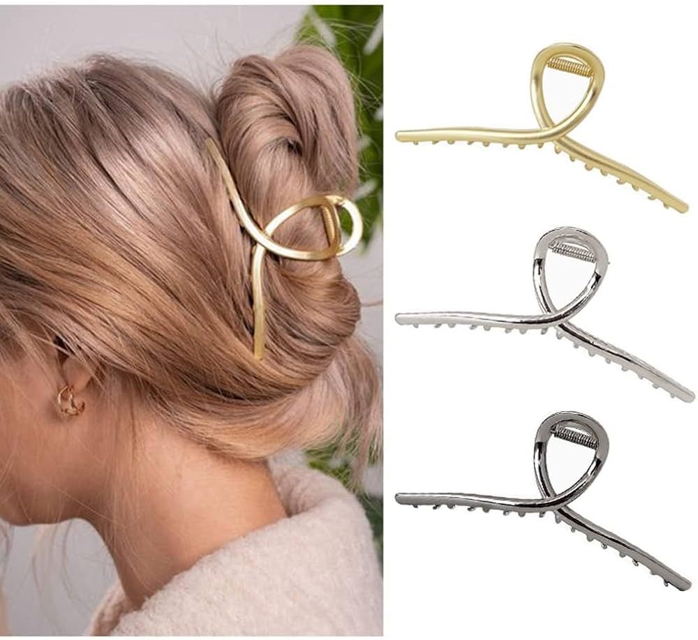 Long Claw Clips for Women Thick Hair 5.1" Big Metal Gold Hair Clips for Girls Large Hair Accessor... | Amazon (US)