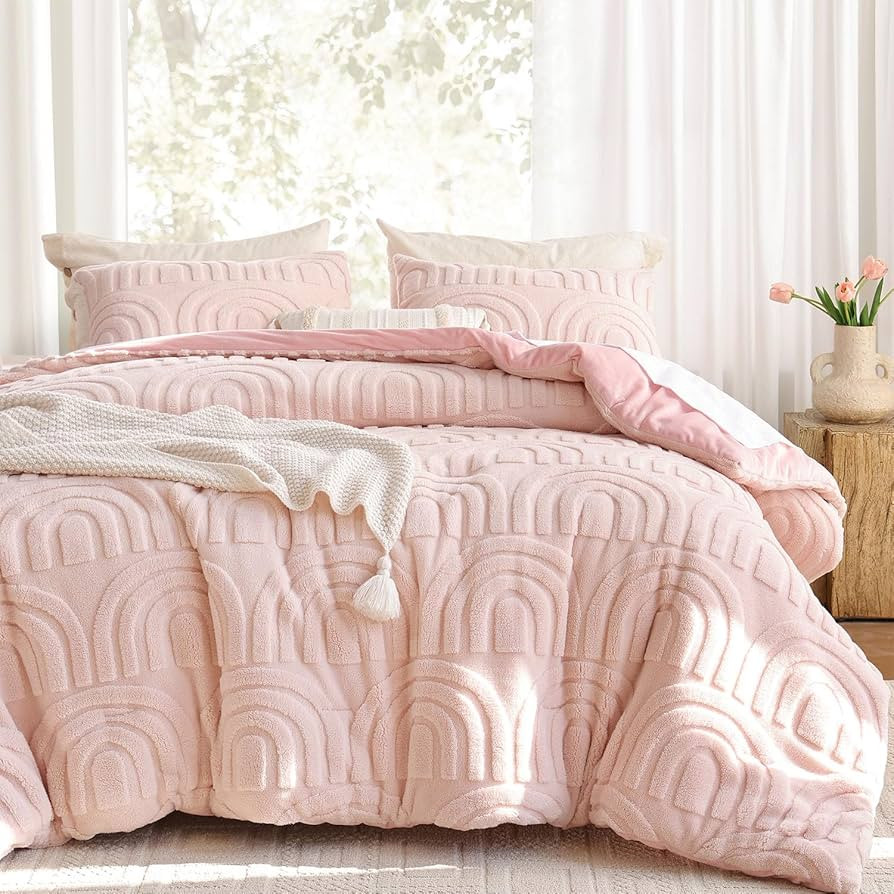 YIKUSH Full Comforter Set - Blush Pink Comforter Full Size Super Soft Cozy Bedding Set 3 Pieces, ... | Amazon (US)