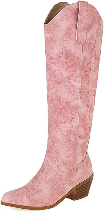 Vimisaoi Cowboy Boots for Women, Fashion Retro Pointed Toe Pull On Wide Calf Long Tall Block Chun... | Amazon (US)