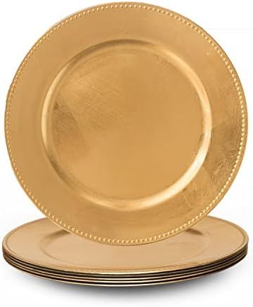 MAONAME Gold Charger Plates with Beaded, Plastic Chargers for Dinner Plate, 13-inch Round Foil Pl... | Amazon (US)