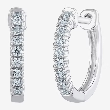 1/4 CT. T.W. Natural White Diamond 14K White or Yellow Gold 14mm Hoop Earrings, One Size, White | JCPenney