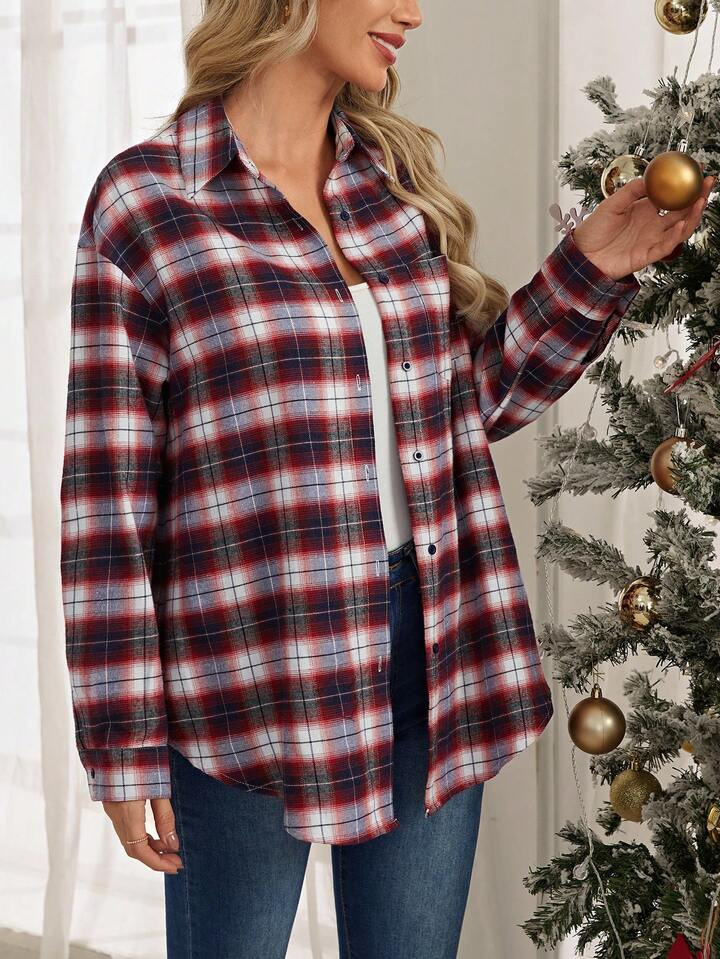 EMERY ROSE Plaid Print Drop Shoulder Shirt | SHEIN