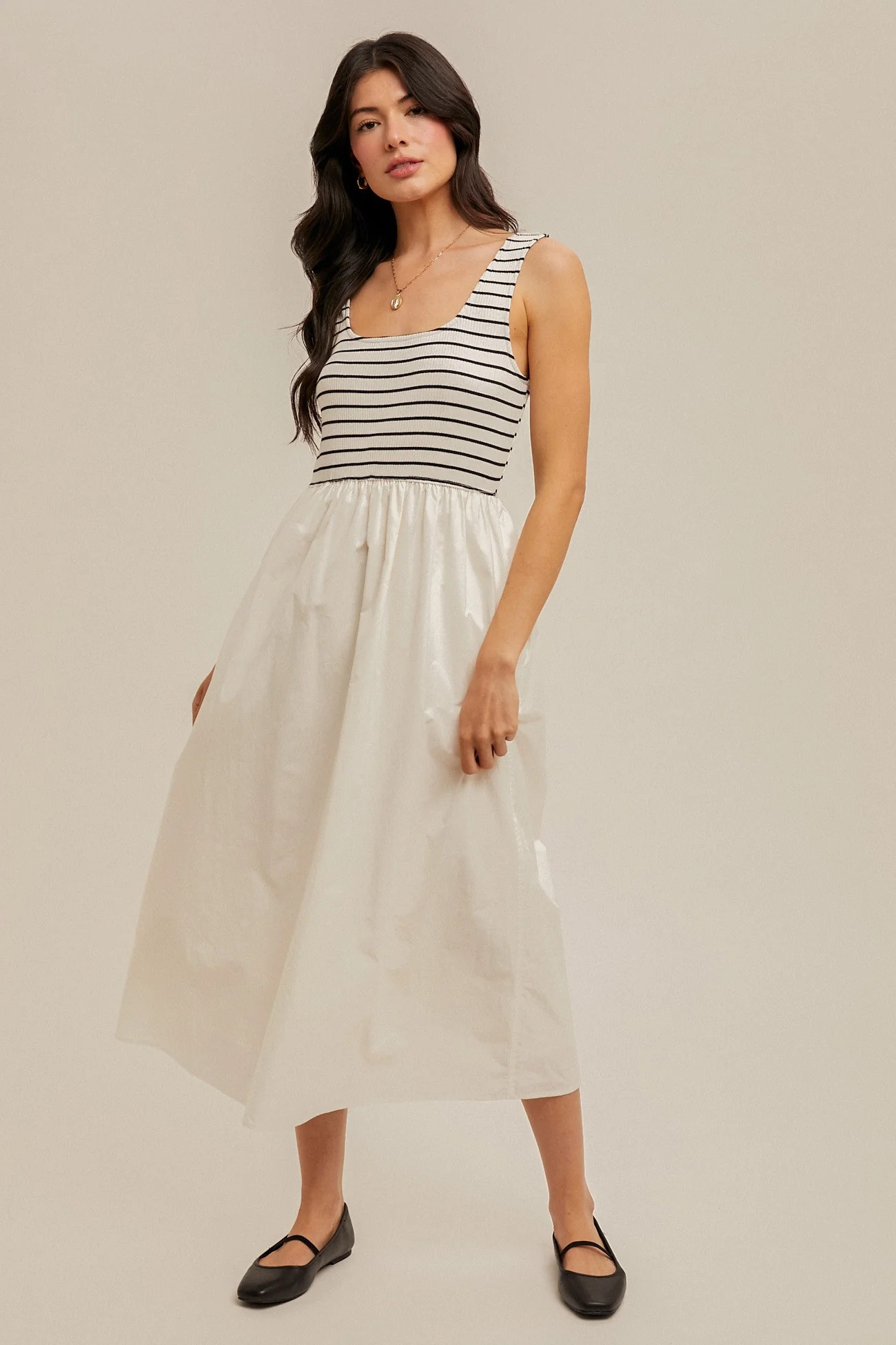 White Striped Contrast Sleeveless Midi Dress | PinkBlush Maternity