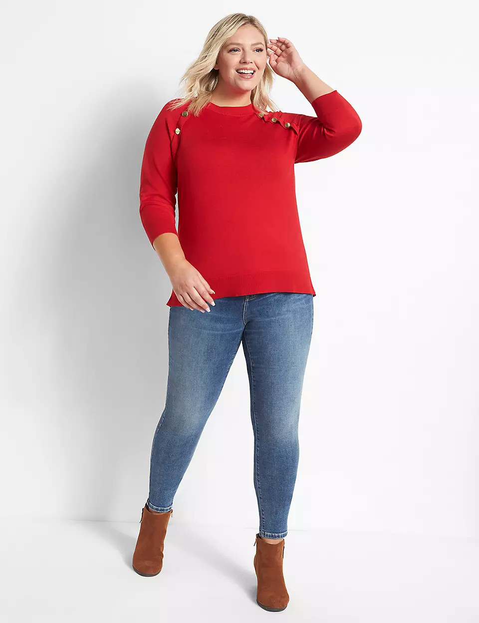 Raglan-Sleeve Sweater With Button Detail | Lane Bryant (US)