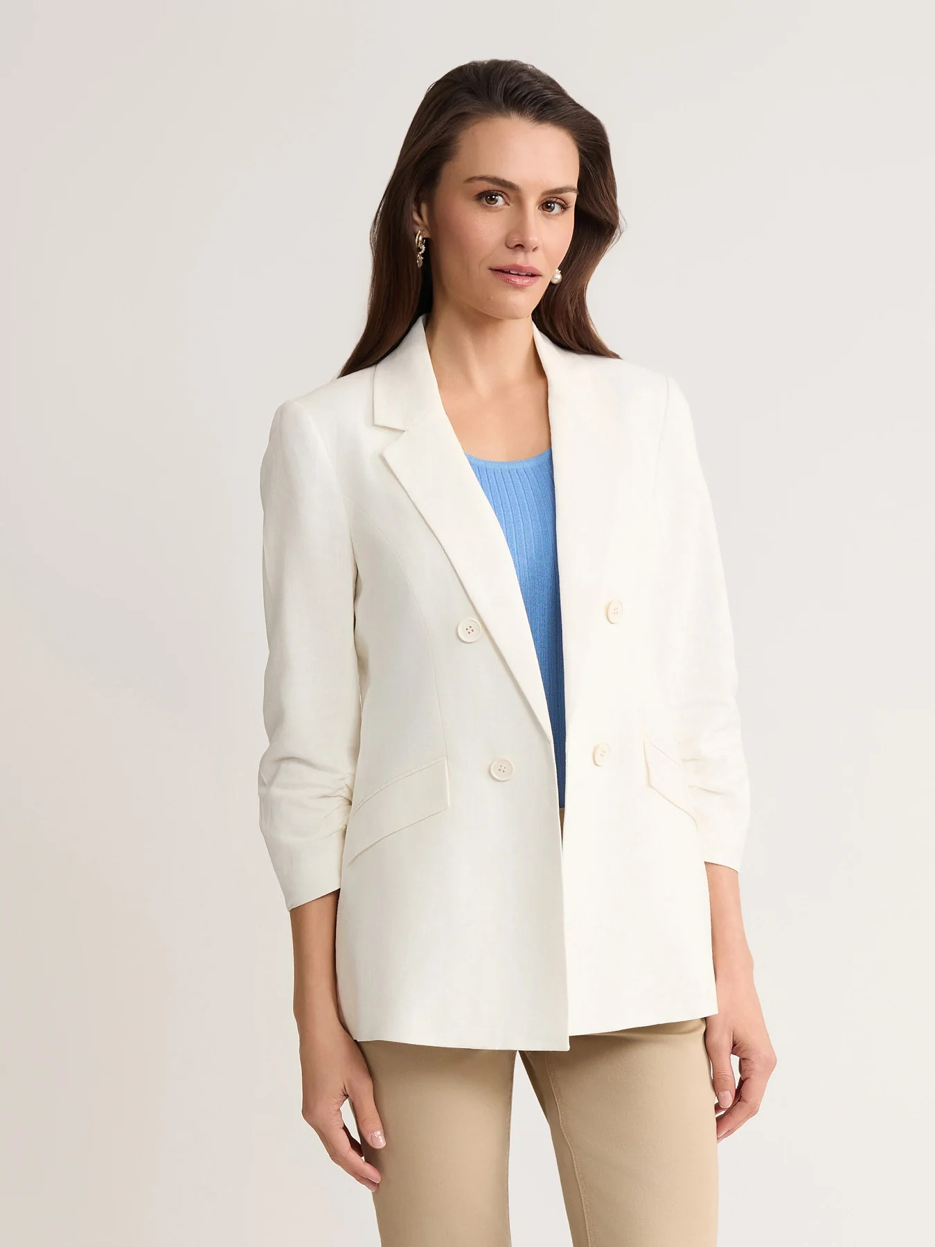 Faux Double Breasted Blazer, Linen Blend | Jones New York