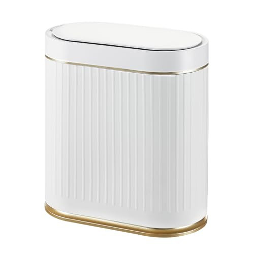 SYNCVIBE Bathroom Trash Can with Lid Automatic 2 Gallon Motion Sensor Garbage Bin, 7.5 Liter Smart Trash Bin with Stripes, Plastic Garbage Can, Narrow Trash Can for Bedroom, Office, Bathroom | Amazon (US)