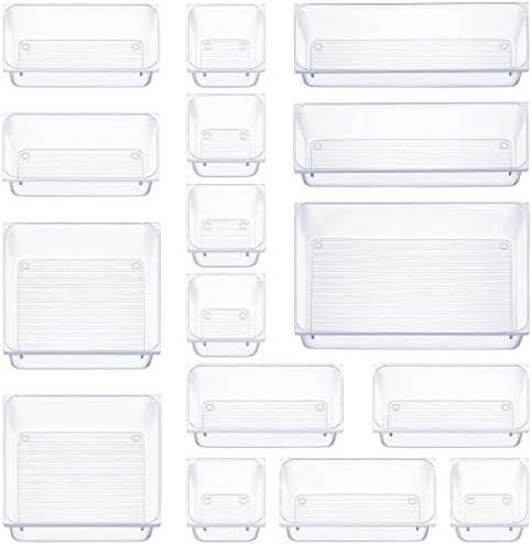 16 Pcs Drawer Organizer Set Dresser Desk Drawer Dividers - 5 Size Bathroom Vanity Cosmetic Makeup... | Amazon (US)