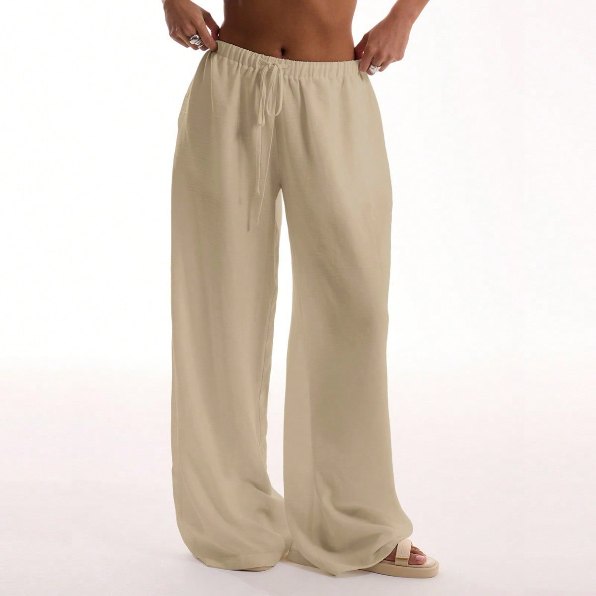 MUSERA Holiday Textured Linen Feel Tie Waist Trousers Ibiza Fits Spring Summer Boho Vacation Casual Beach Fall Autumn Winter | SHEIN