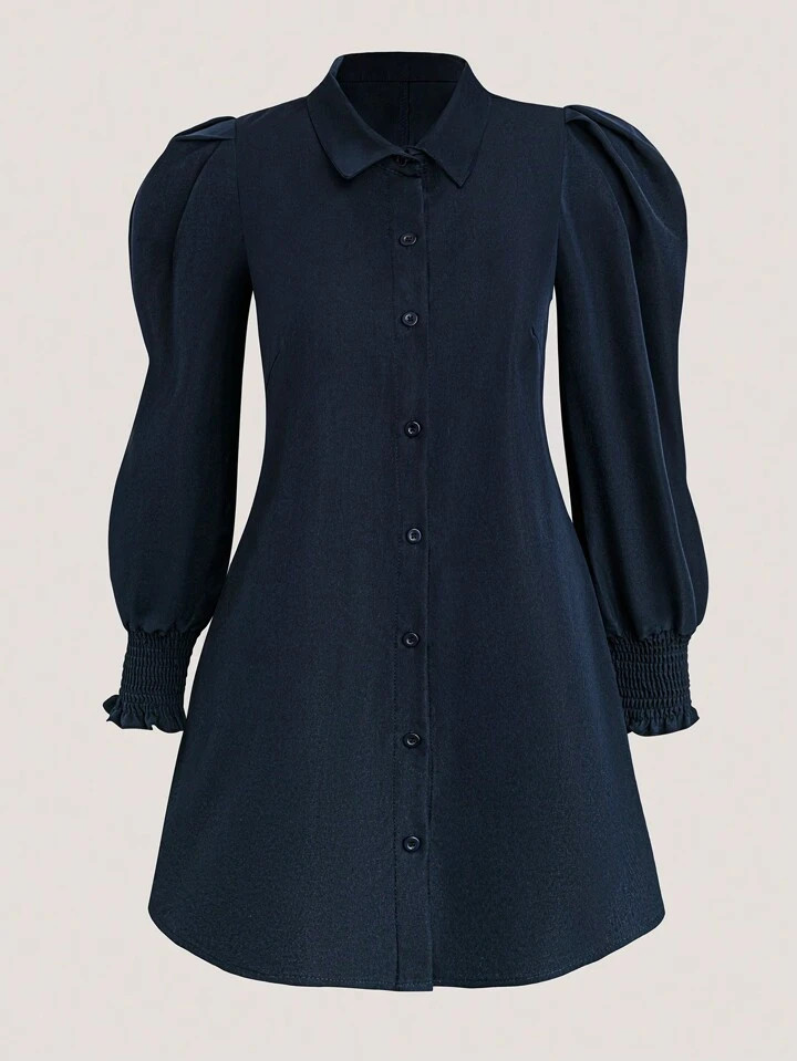 SHEIN Clasi Plus Size Women's Woven Christmas Elegant Solid Color Regular Fit Gigot Sleeve Blouse... | SHEIN