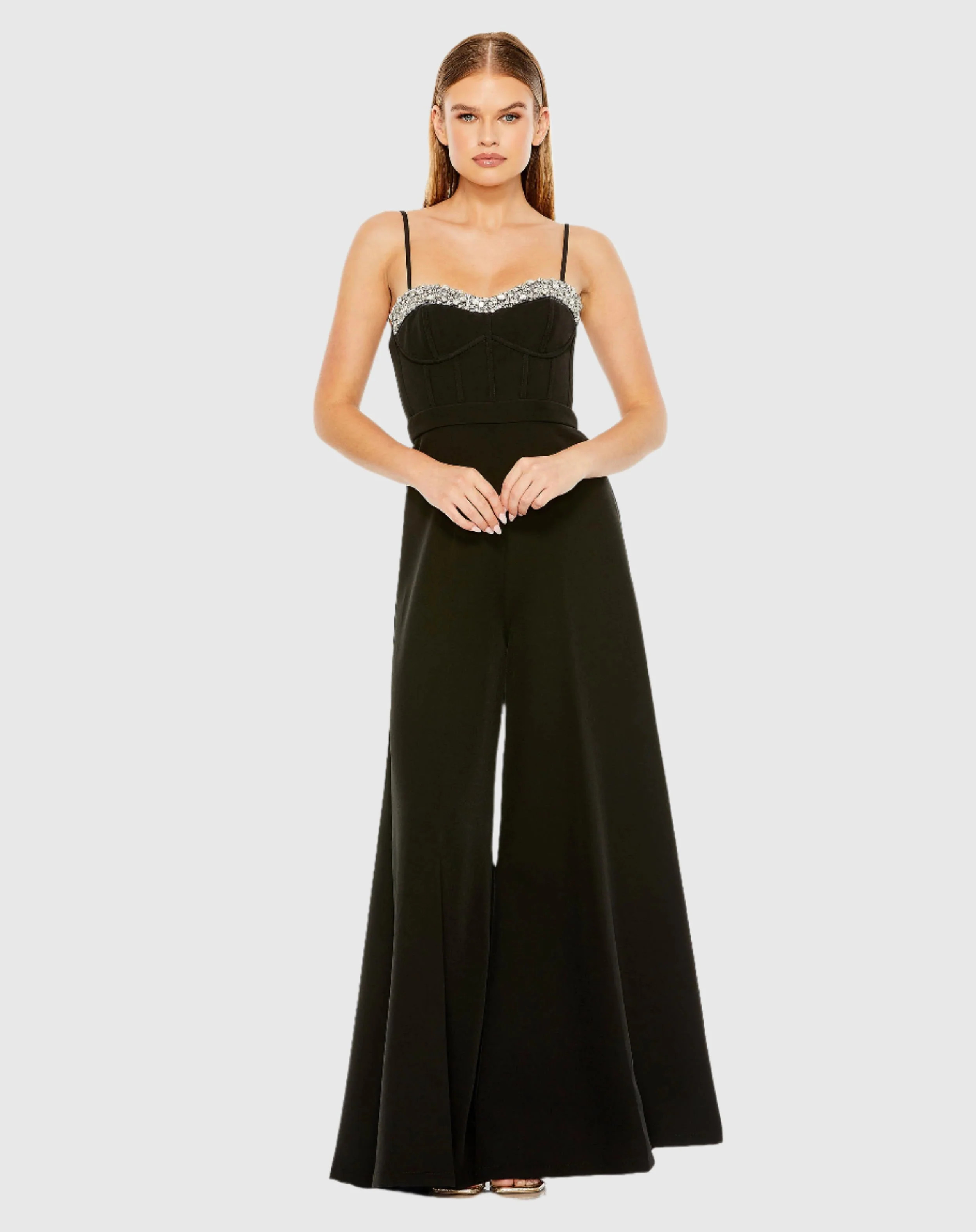 Slim Strap Beaded Bustier Top Jumpsuit | Mac Duggal