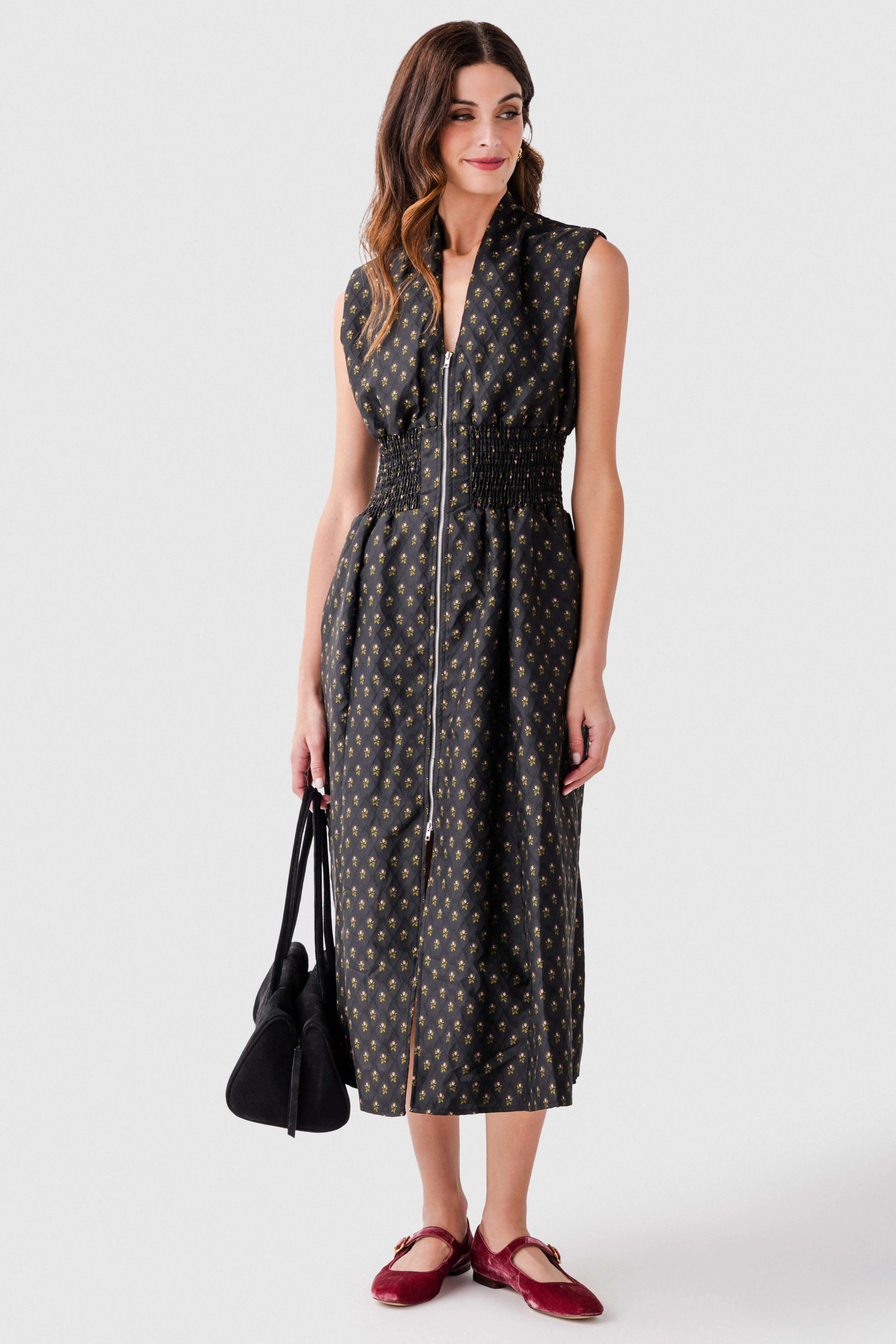 Fate V neckline Front Zip Midi Dress | Social Threads