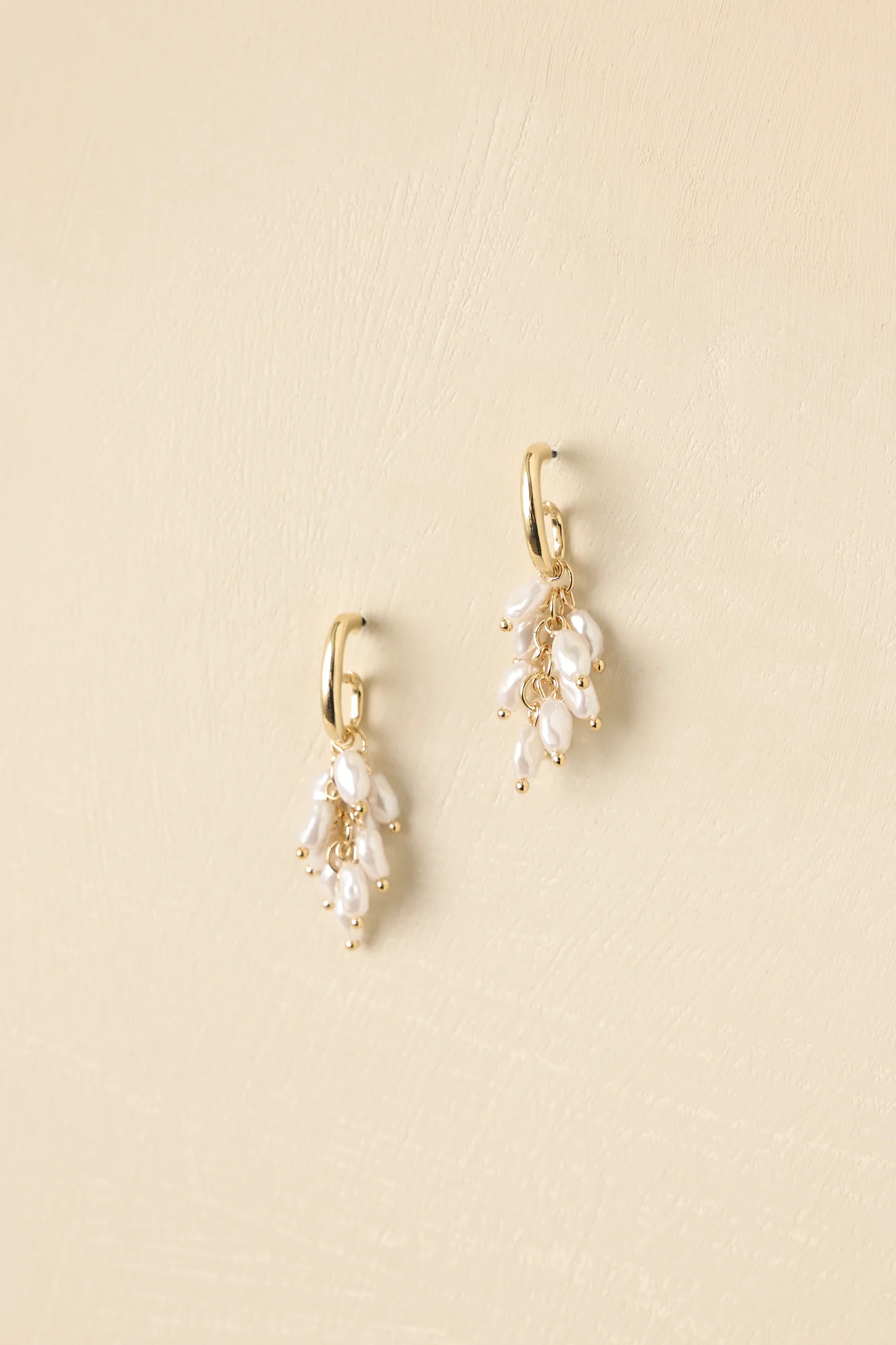 Gracefully Gathered Freshwater Pearl Cluster Drop Earrings | Red Dress