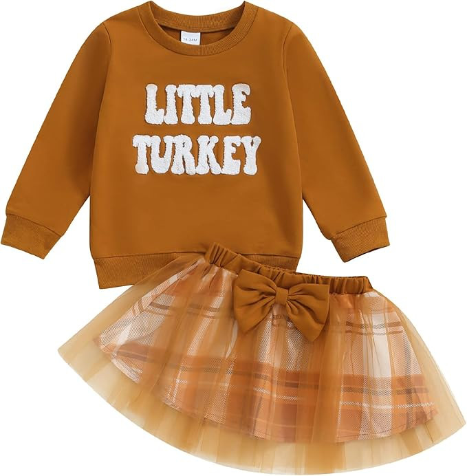 Kayotuas Toddler Girl Thanksgiving Outfit Turkey Sweatshirt Sweater Plaid Tulle Tutu Skirts Littl... | Amazon (US)