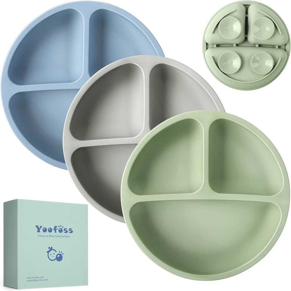 Yoofoss Toddler Plates 3 Pack - Suction Plates for Baby - 100% Silicone Baby Plates - BPA Free - Mic | Amazon (US)