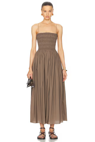 Matteau Shirred Bodice Dress in Birch - Brown. Size 4 (also in 5). | FWRD 