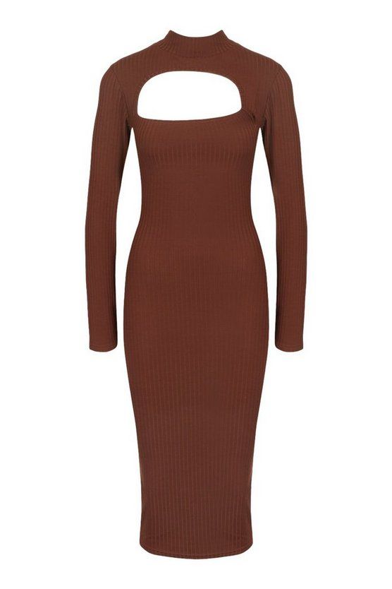 Rib Cut Out Long Sleeve Midi Dress | Boohoo.com (US & CA)