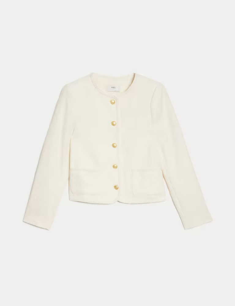 Pure Cotton Tweed Collarless Short Jacket | Marks & Spencer (UK)