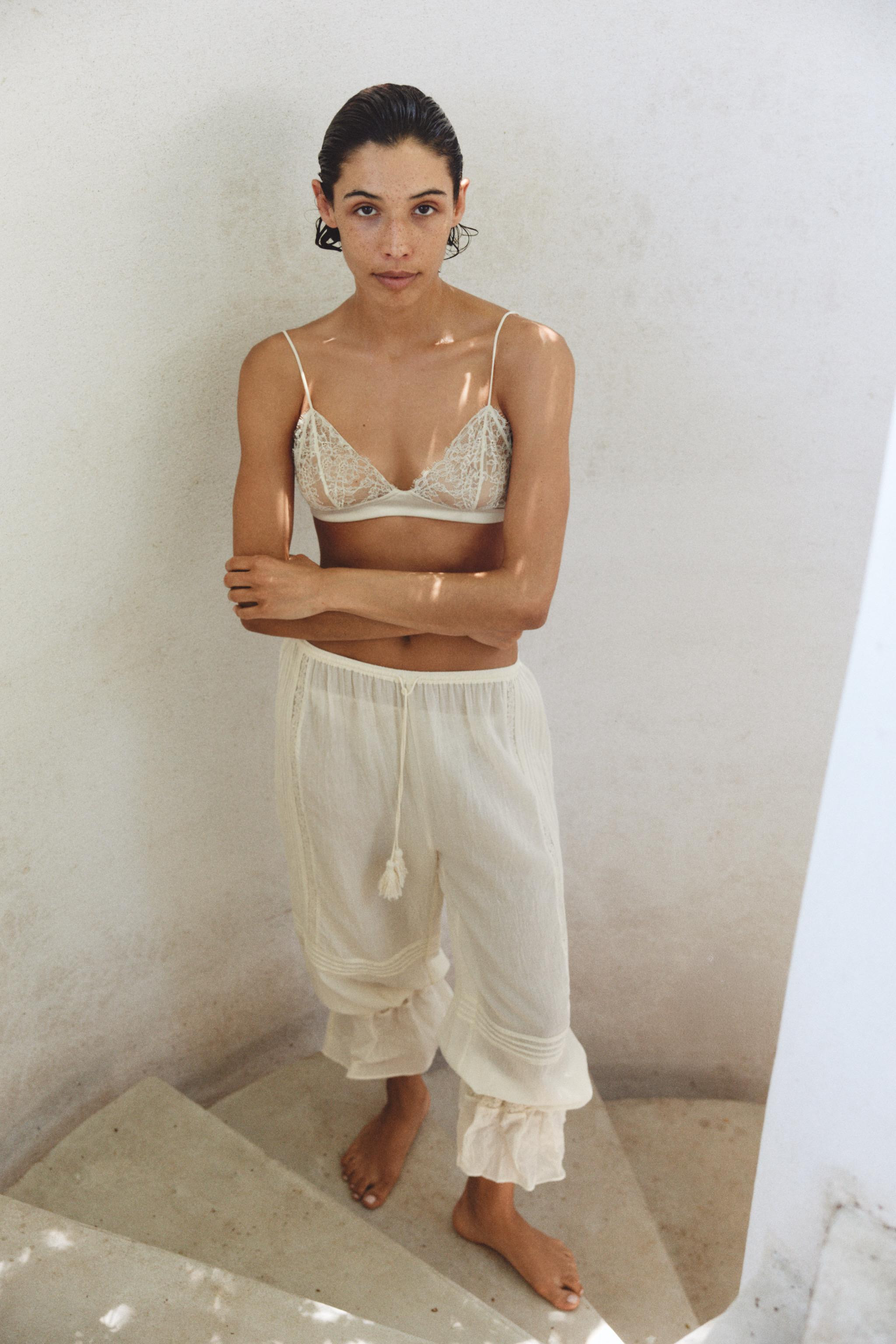 VISCOSE BLEND LACE RUFFLE PANTS | Zara US