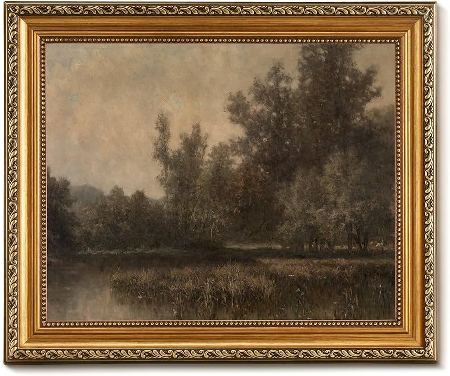 Vodefoad Vintage Moody Lake Landscape Gold Framed Wall Art for Home Decor Farmhouse Wall Decor Da... | Amazon (US)