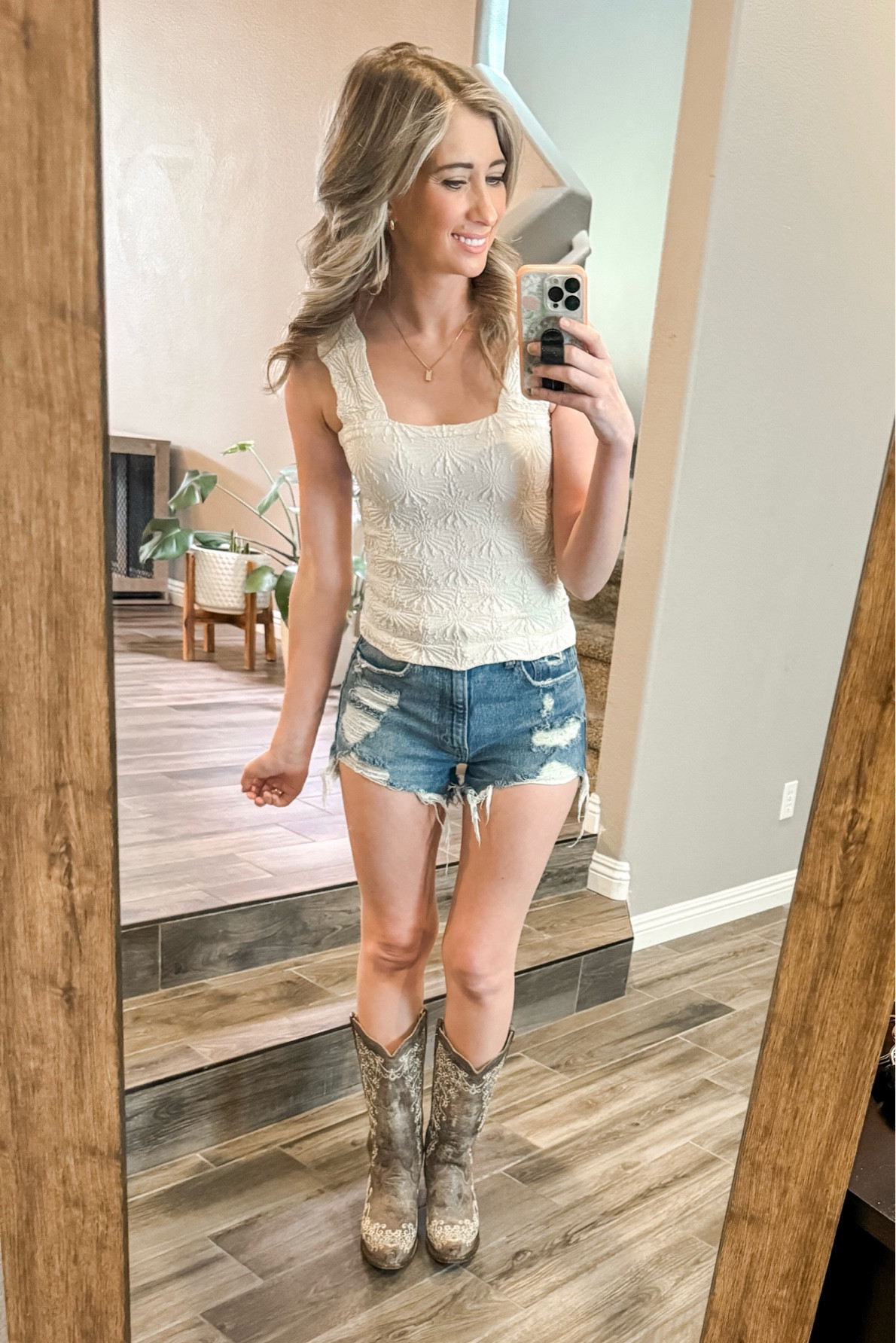 I believe when I bought these boots many people were just calling them “the wedding boot.” These are a little spendy (bc they are real) but I’ve had them for several years & love them still! The detailed stitching is so pretty against the taupe colored cowboy boot. Plus y’all know I’m obsessed with the free people tank dupe! It pairs so well with the boots! One more outfit down to pack for Nashville!! 

#LTKstyletip #LTKFestival