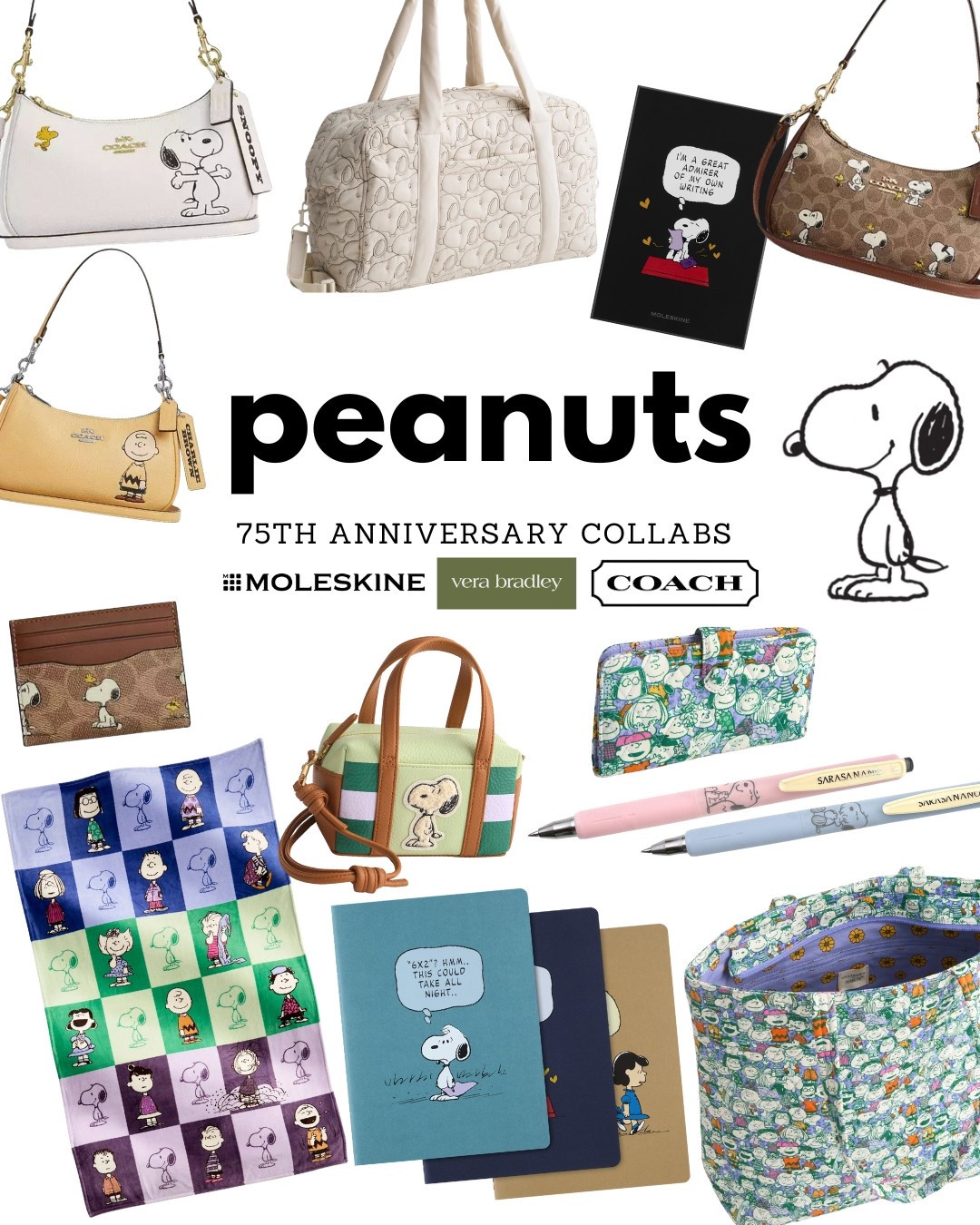 Snoopy/Peanuts collections for their 75th anniversary! ☺️ Vera Bradley, Moleskine, and more! 

#snoopy #peanuts #purse #bag #travel #giftguide  

#LTKGiftGuide 

#LTKItBag #LTKFamily