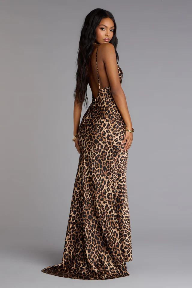 Angelina Leopard Print Satin Mermaid Dress | Windsor Stores