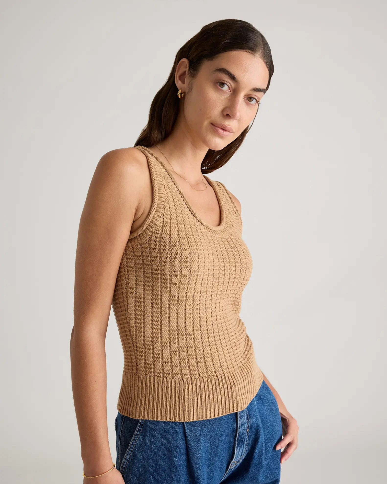 100% Organic Cotton Waffle Cropped Sweater Tank | Quince