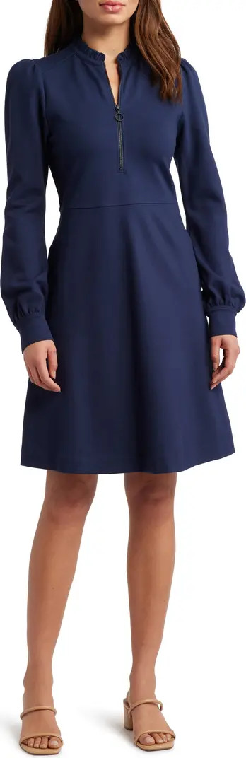 Caslon® Zip-Front Long Sleeve Ponte Dress | Nordstrom | Nordstrom