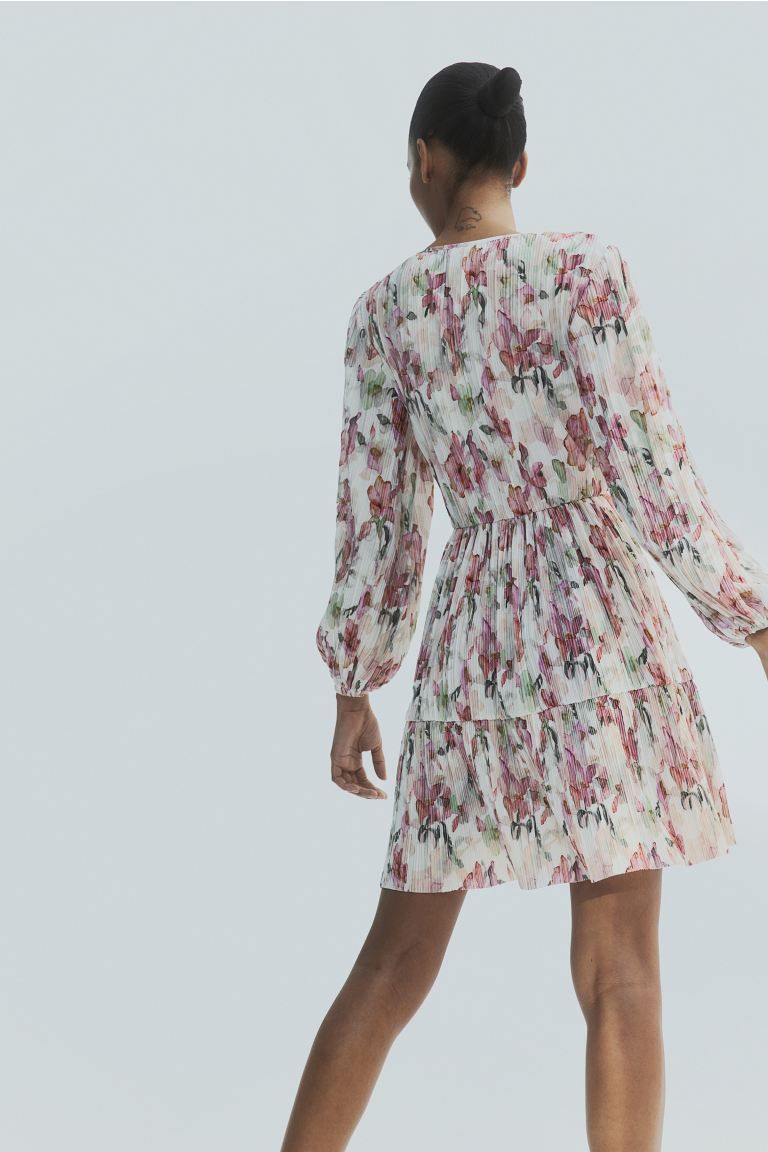 Plissé Dress - Dusty pink/floral - Ladies | H&M US | H&M (US + CA)